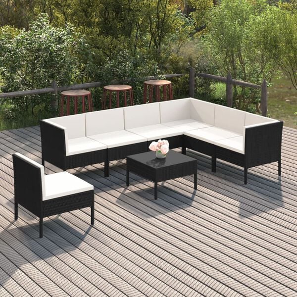 vidaXL Garden Lounge Set Black PE Rattan 8 Piece Set Modular