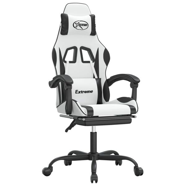 vidaXL Gaming Chair with Footrest White and Black Faux Leather
