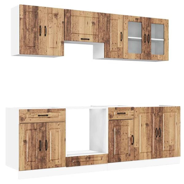 vidaXL Kitchen Cabinet Set Old Wood Engineered Wood and Glass Large