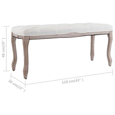 vidaXL Bench Cream White 43.3"x15"x18.9" Linen and Solid Wood