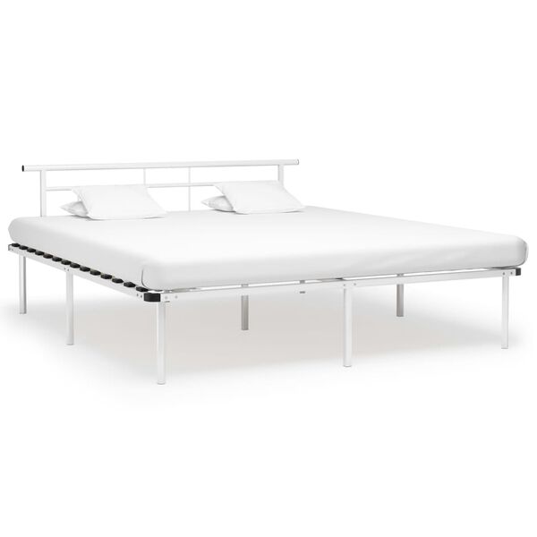vidaXL Bed Frame White Powder-coated metal, plywood Super King Durable