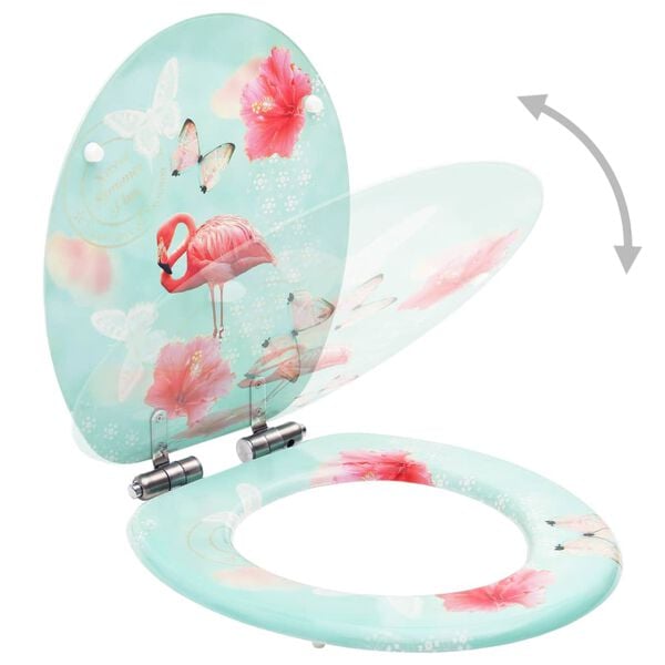 vidaXL WC Toilet Seat with Soft Close Lid MDF Flamingo Design