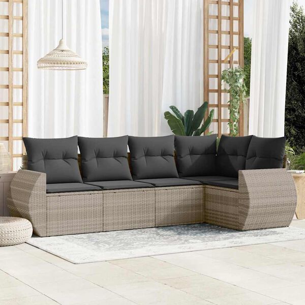 vidaXL Garden Sofa Set Light grey PE rattan, powder-coated steel, polyester