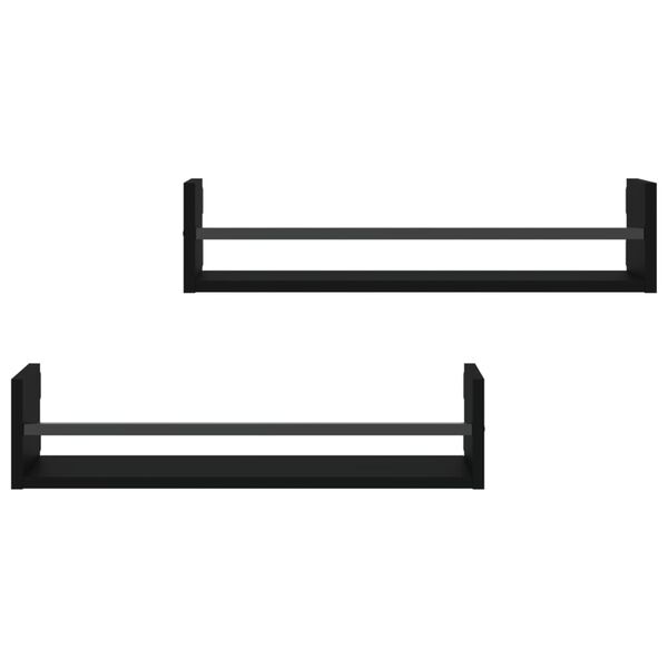 vidaXL Wall Shelf Set of 2 Black Engineered wood, Steel Large