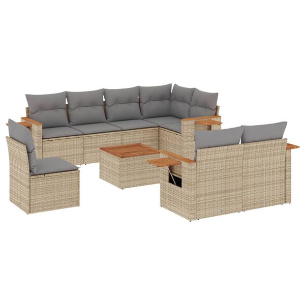 vidaXL Garden Sofa Set Beige PE Rattan Large Adjustable Feet