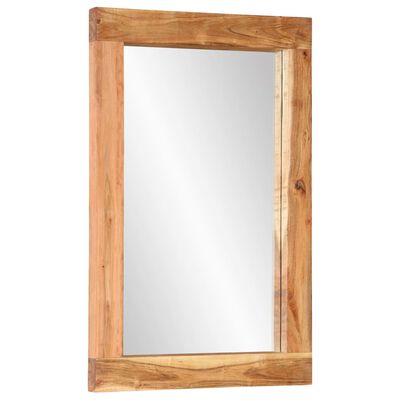 Full-length wooden-framed wall mirror with natural wood, rectangular shape.