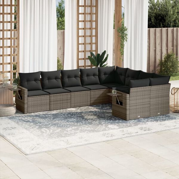 vidaXL Garden Sofa Set Grey PE Rattan Large Adjustable Feet