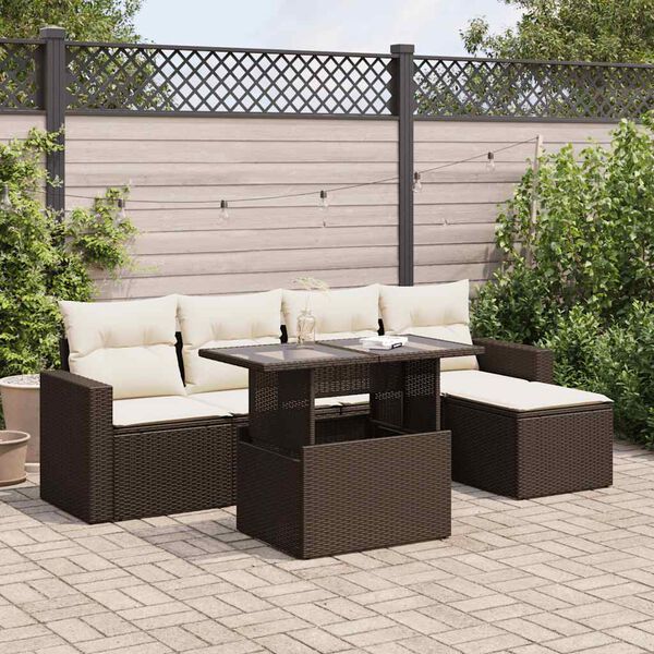 vidaXL Garden Sofa Set Brown PE rattan 6 Piece Set Adjustable Armrests
