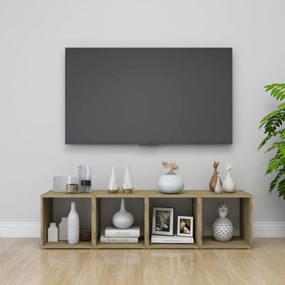 vidaXL TV Stand White and Sonoma Oak 14.6"x13.8"x14.6" Engineered Wood
