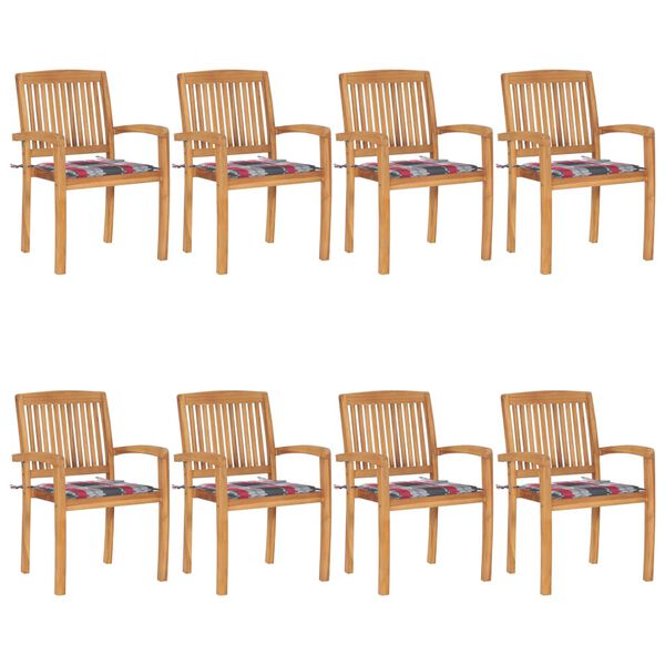 vidaXL Stacking Patio Chairs with Cushions 8 pcs Solid Teak Wood