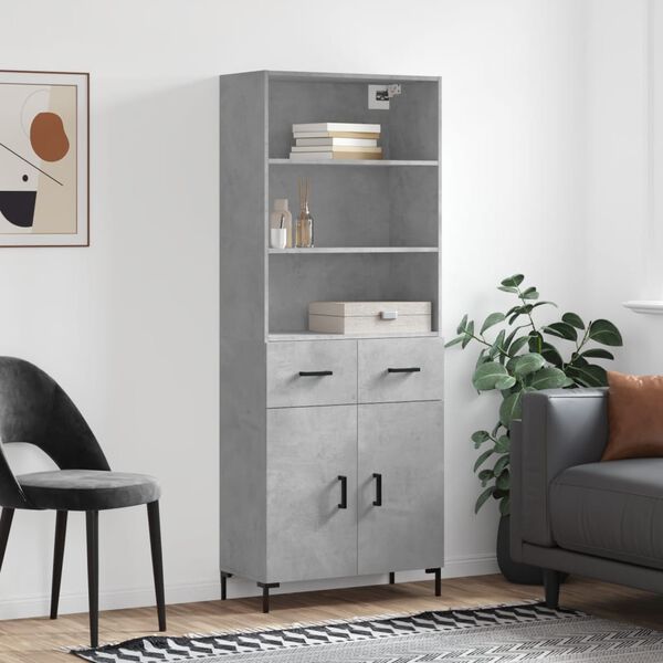 vidaXL Highboard Concrete grey Engineered wood, metal Large Highboard