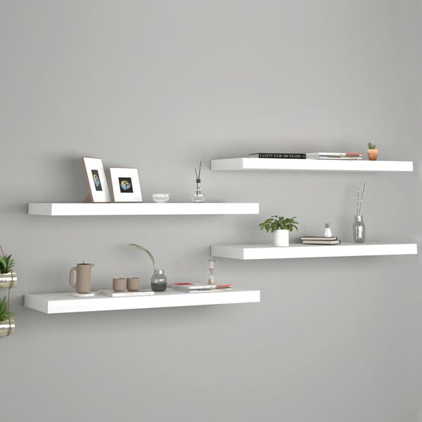 vidaXL Wall Shelf Set of 4 White Honeycomb MDF, Metal 31.5x9.3x1.5 in