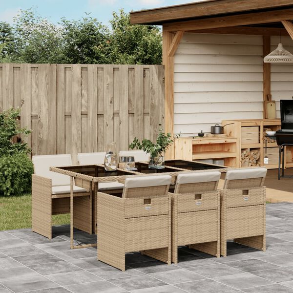 vidaXL Patio Dining Set Set of 6 Beige, Cream White