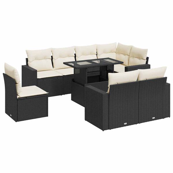 vidaXL Garden Sofa Set Black PE Rattan, Powder-Coated Steel, Polyester, Foam