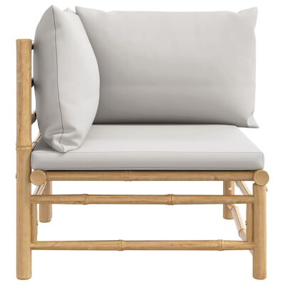 vidaXL Patio Corner Sofa with Light Gray Cushions Bamboo