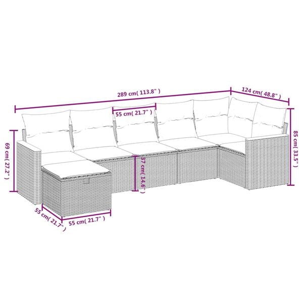 vidaXL Garden Sofa Set Grey Poly rattan, powder-coated steel, polyester