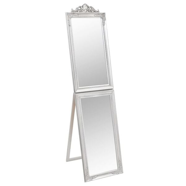 vidaXL Free-standing Mirror Silver Glass, eucalyptus wood, engineered wood