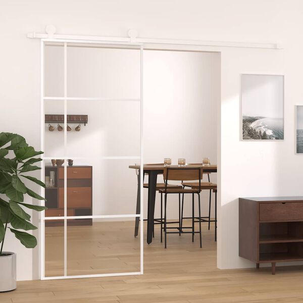 vidaXL Sliding Door ESG Glass and Aluminum 35.4"x80.7" White