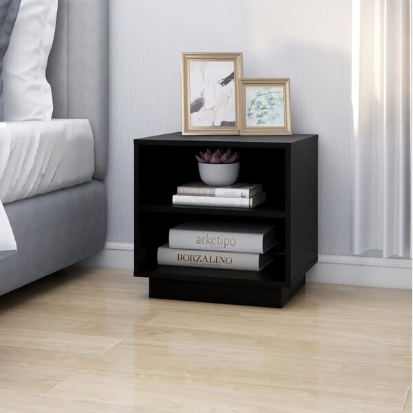 vidaXL Bedside Cabinet Set of 2 Black Solid Pine Wood Medium