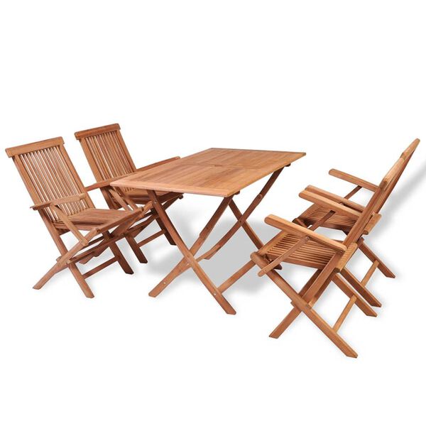 vidaXL Garden Table And Chair Warm wood color Solid Teak wood 5-Piece Set