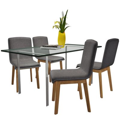 vidaXL Dining Chairs 4 pcs Dark Gray Fabric and Solid Oak Wood