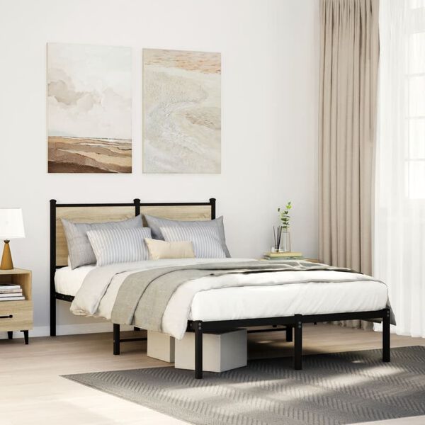 vidaXL Bed Frame Sonoma Oak Steel, Engineered wood Small Double