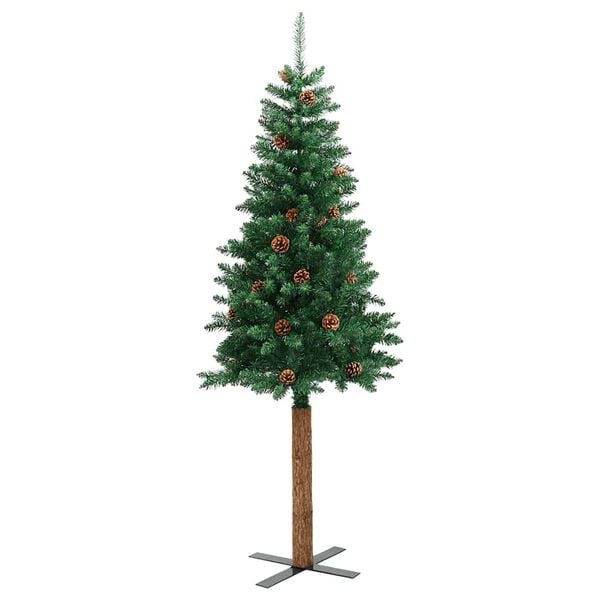vidaXL Christmas Tree Green PVC, Solid Pine Wood, Powder-Coated Steel Slim