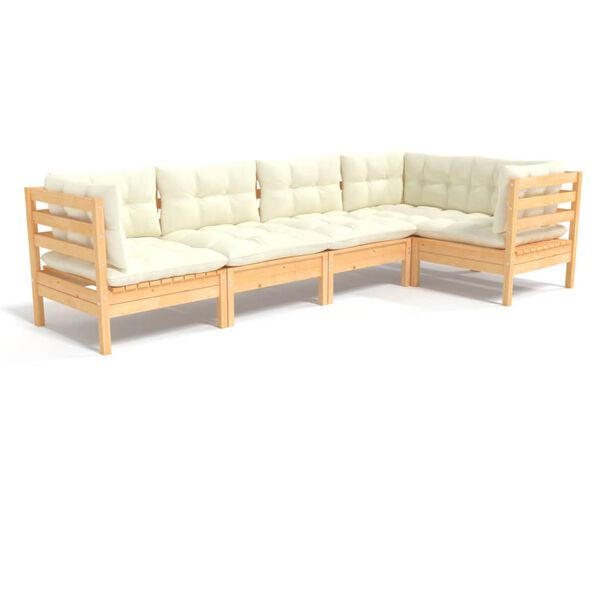 vidaXL Garden Lounge Set Cream and Pine Solid Pinewood, 100% Polyester
