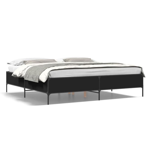 vidaXL Bed Frame Black Engineered Wood, Metal 79.9 x 79.9 in Modern