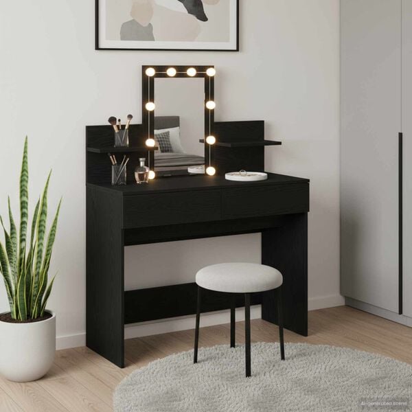 vidaXL Dressing Table with Drawer Black Oak 39.37 x 15.75 x 51.18 in