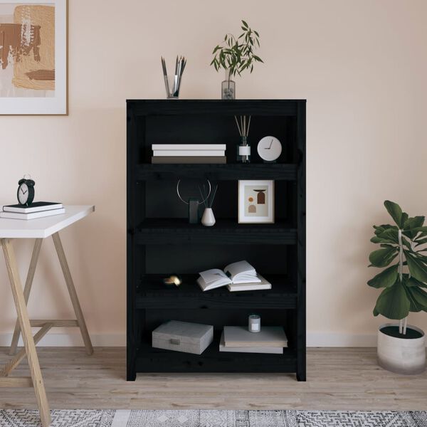 vidaXL Book Cabinet Black Solid Pine Wood Medium Book Cabinet