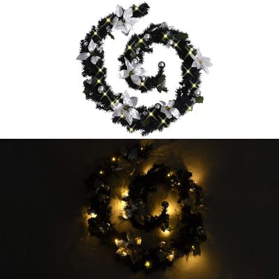 vidaXL Christmas Garland with LED Lights Black 106.3" PVC