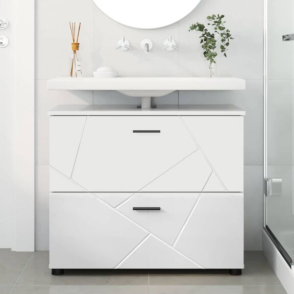 vidaXL Bathroom Cabinet High Gloss White 30.12 x 13.78 x 25.20 in