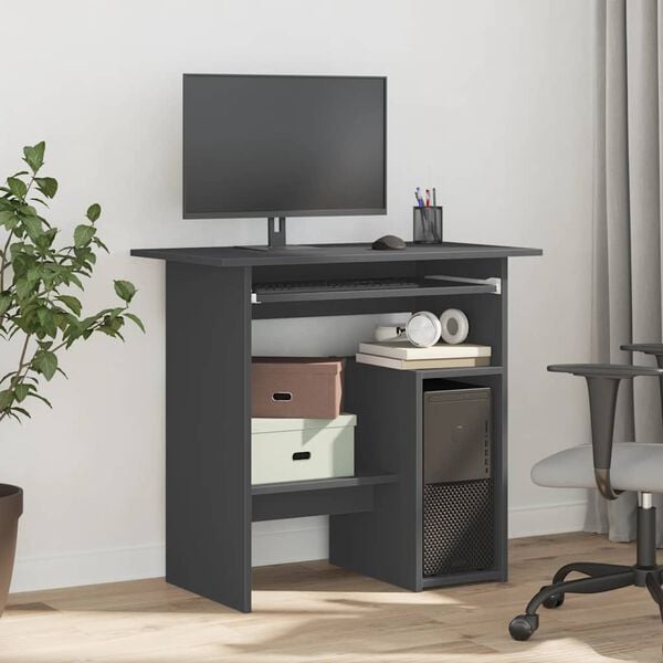 vidaXL Desk Gray Engineered wood Compact Desk Rectangular Modern
