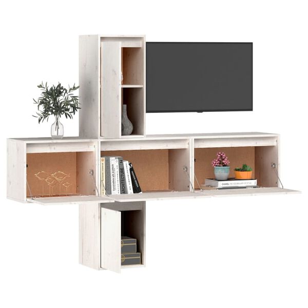 vidaXL TV Cabinet Set of 5 White Solid pine wood Medium TV Cabinet