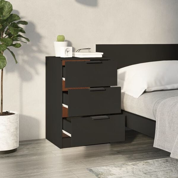 vidaXL Bedside Cabinet Set of 2 Black Engineered wood Medium