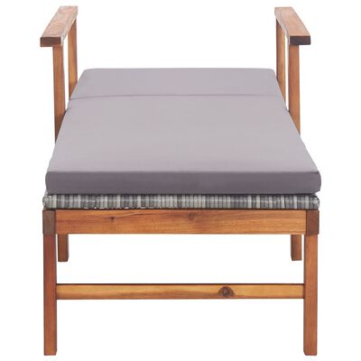 Front view of wooden lounge chair with gray cushion