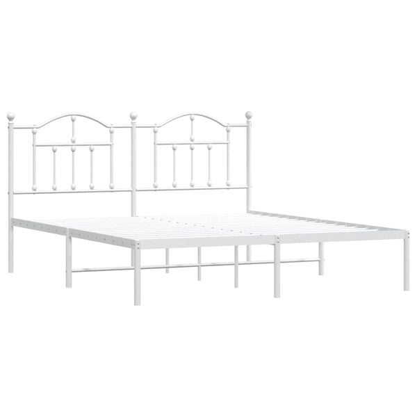 vidaXL Bed Frame White Powder-Coated Steel Double Bed Bed Frame