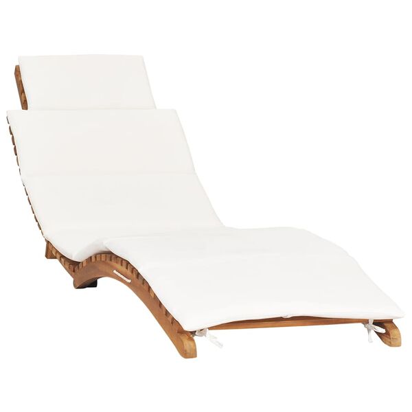 vidaXL Sun Lounger Set of 2 Teak wood and cream white cushion