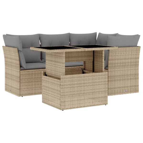 vidaXL Garden Sofa Set Beige PE Rattan 5-piece Modular Garden Sofa Set