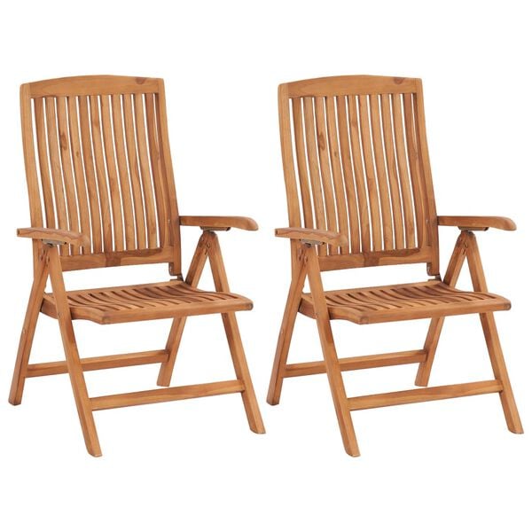 vidaXL Patio Chairs 2 pcs with Green Cushions Solid Teak Wood