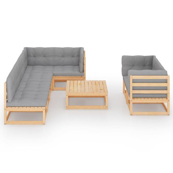 vidaXL Garden Lounge Set Natural wood, Grey cushions