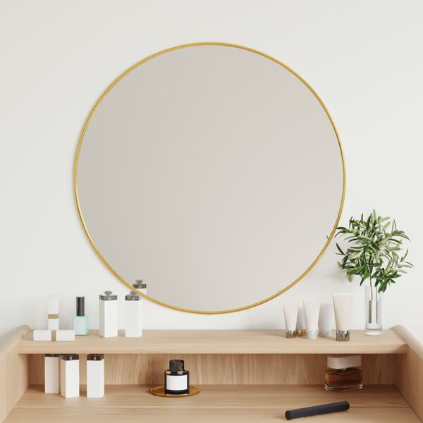 vidaXL Wall Mirror Gold Glass, PVC Ø 23.6 in Wall Mirror Round