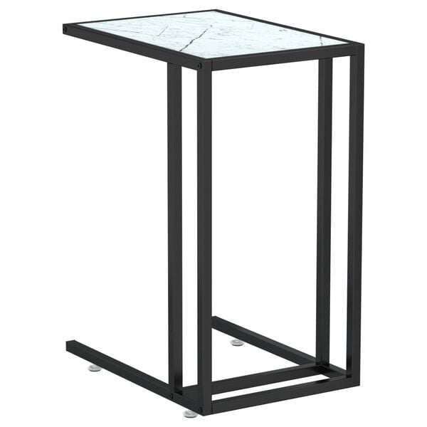 vidaXL Side Table White marble Tempered glass, iron 19.7 x 13.8 x 25.6 in