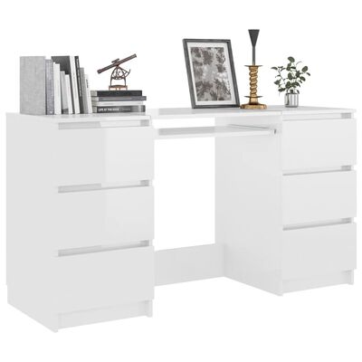 vidaXL Writing Desk High Gloss White 55.1"x19.7"x30.3" Engineered Wood