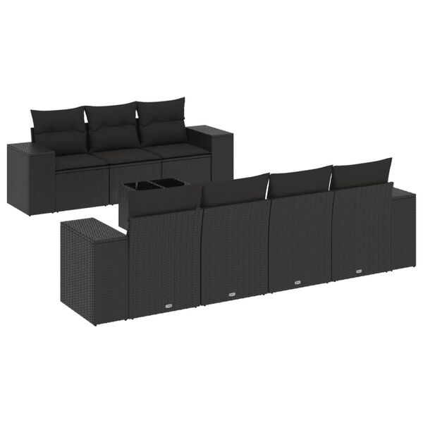 vidaXL Garden Sofa Set Black PE rattan 8 Piece Set Modular