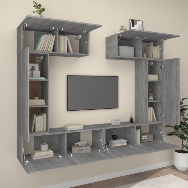 vidaXL TV Cabinet Set 6 Pieces Grey Sonoma Engineered Wood Medium
