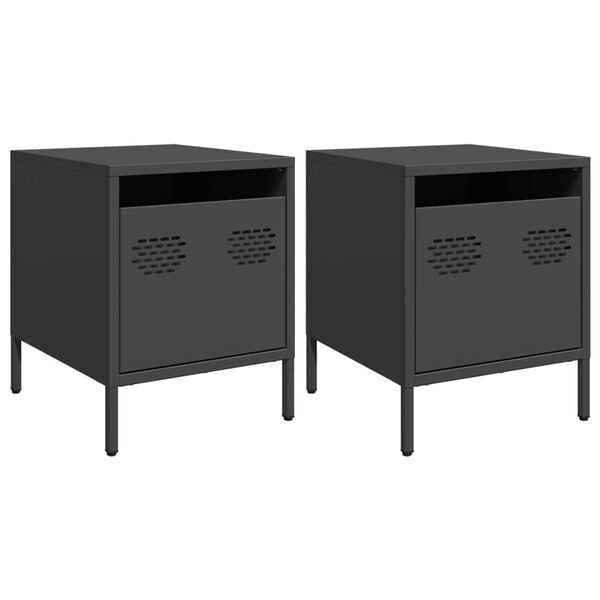 vidaXL Bedside Cabinet Set of 2 Black Cold-rolled steel