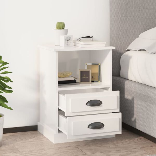vidaXL Bedside Cabinet Set of 2 High gloss white Engineered wood