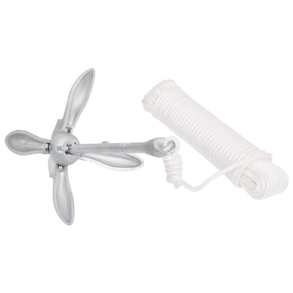 vidaXL Folding Anchor with Rope Silver 3.3 lb Malleable Iron